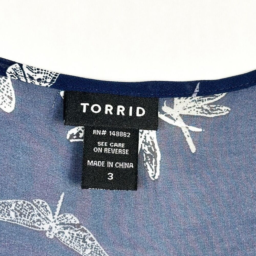 Torrid Plus Size 3X Tank Top Navy Blue Dragonfly Print Ruffle High‎ Low 1562 - Picture 9 of 10